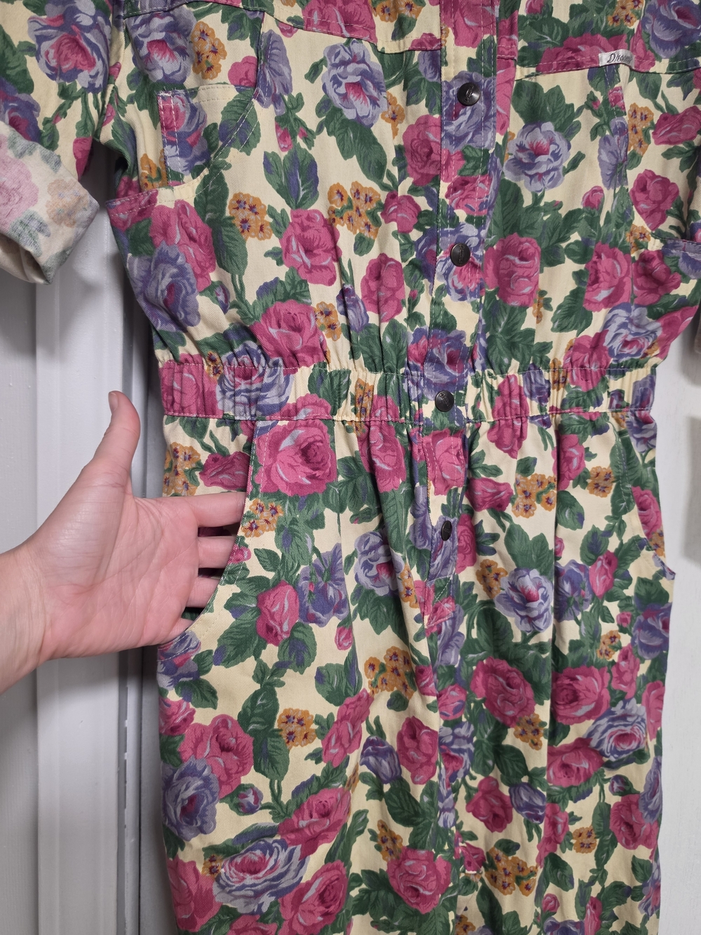 80's NWT 100% Cotton VTG Floral Jumpsuit Sz L - Picture 15 of 16